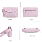 Woven Pattern Crossbody Bag with Flap Closure - Nude Pink