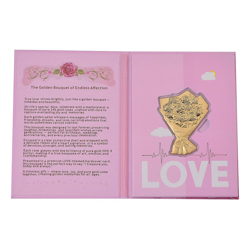 The Golden Bouquet of Endless Affection - 24K Gold Bouquet Collectible With Book - Representing  Love, Appreciation & Timeless Beauty- symbolizing deep affection, gratitude and enduring love