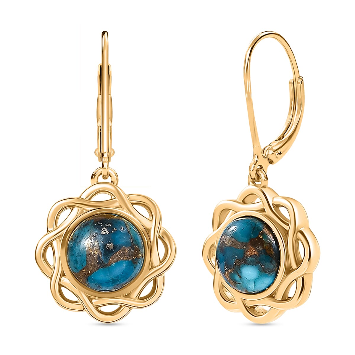 Tucson Find - Turquoise Solitaire Lever Back Earring in Yellow Gold Plating 4.25 Ct. 8189931 0
