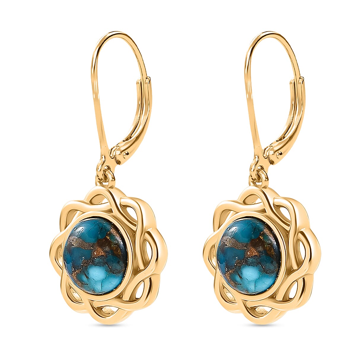 Tucson Find - Turquoise Solitaire Lever Back Earring in Yellow Gold Plating 4.25 Ct. 8189931 4