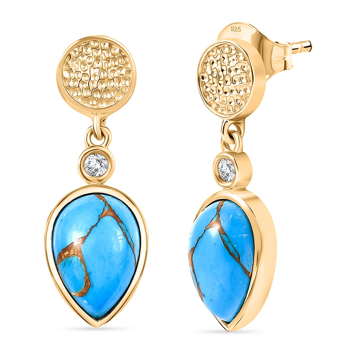 Tucson Find - Blue Turquoise Drop Earring with Push Back in Yellow Gold Plated 3.25 Ct. 8189932 0