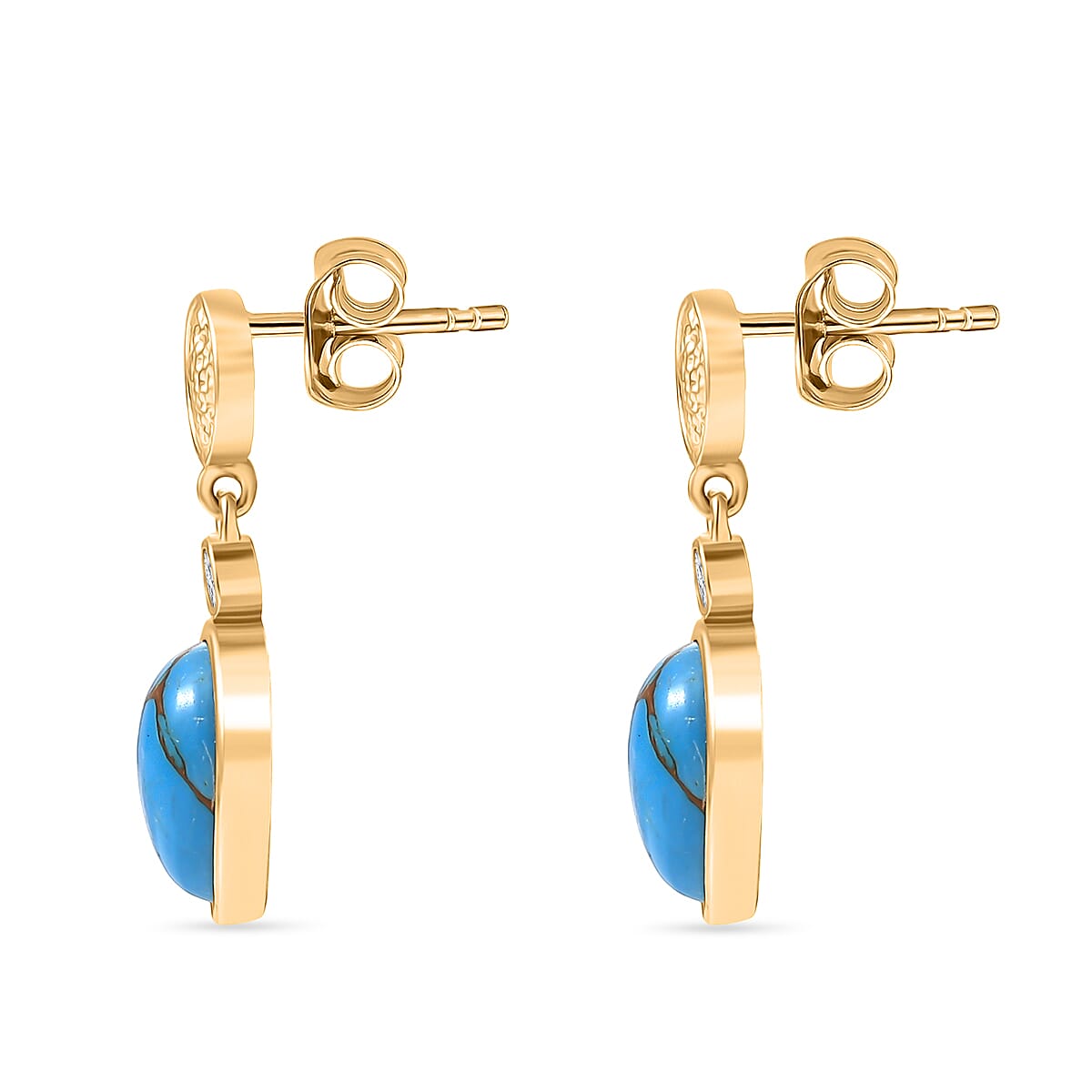 Tucson Find - Blue Turquoise Drop Earring with Push Back in Yellow Gold Plated 3.25 Ct. 8189932 4