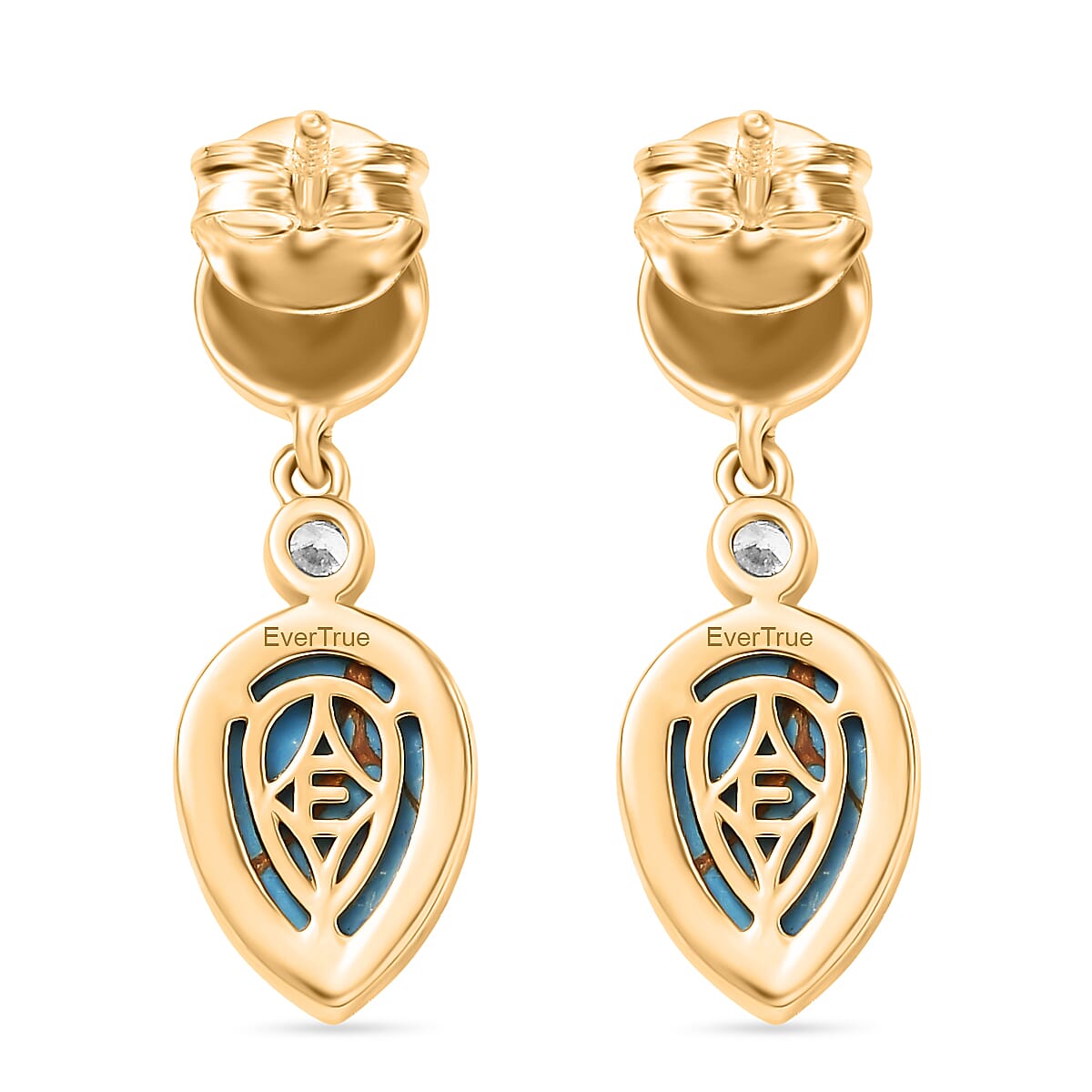 Tucson Find - Blue Turquoise Drop Earring with Push Back in Yellow Gold Plated 3.25 Ct. 8189932 5