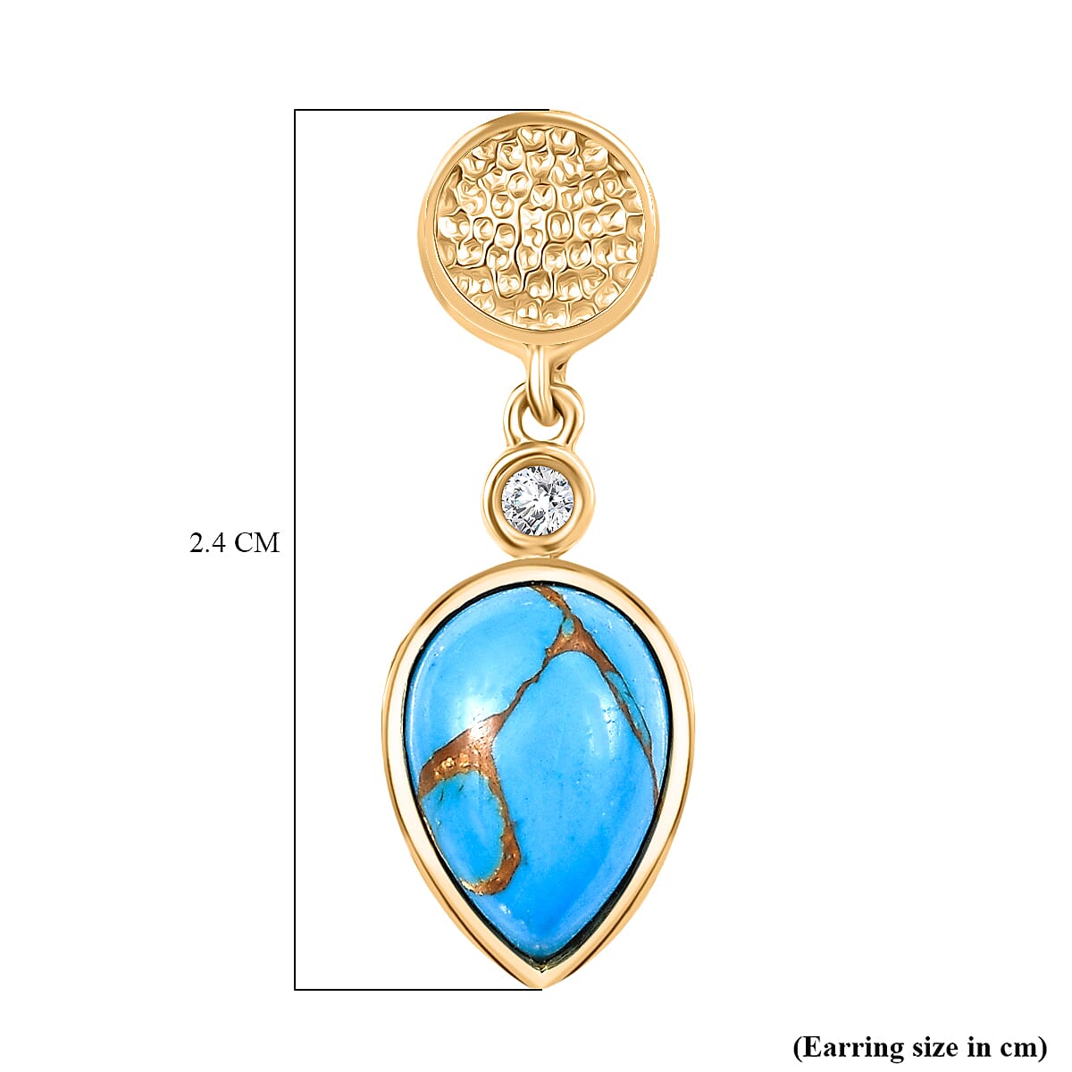Tucson Find - Blue Turquoise Drop Earring with Push Back in Yellow Gold Plated 3.25 Ct. 8189932 6