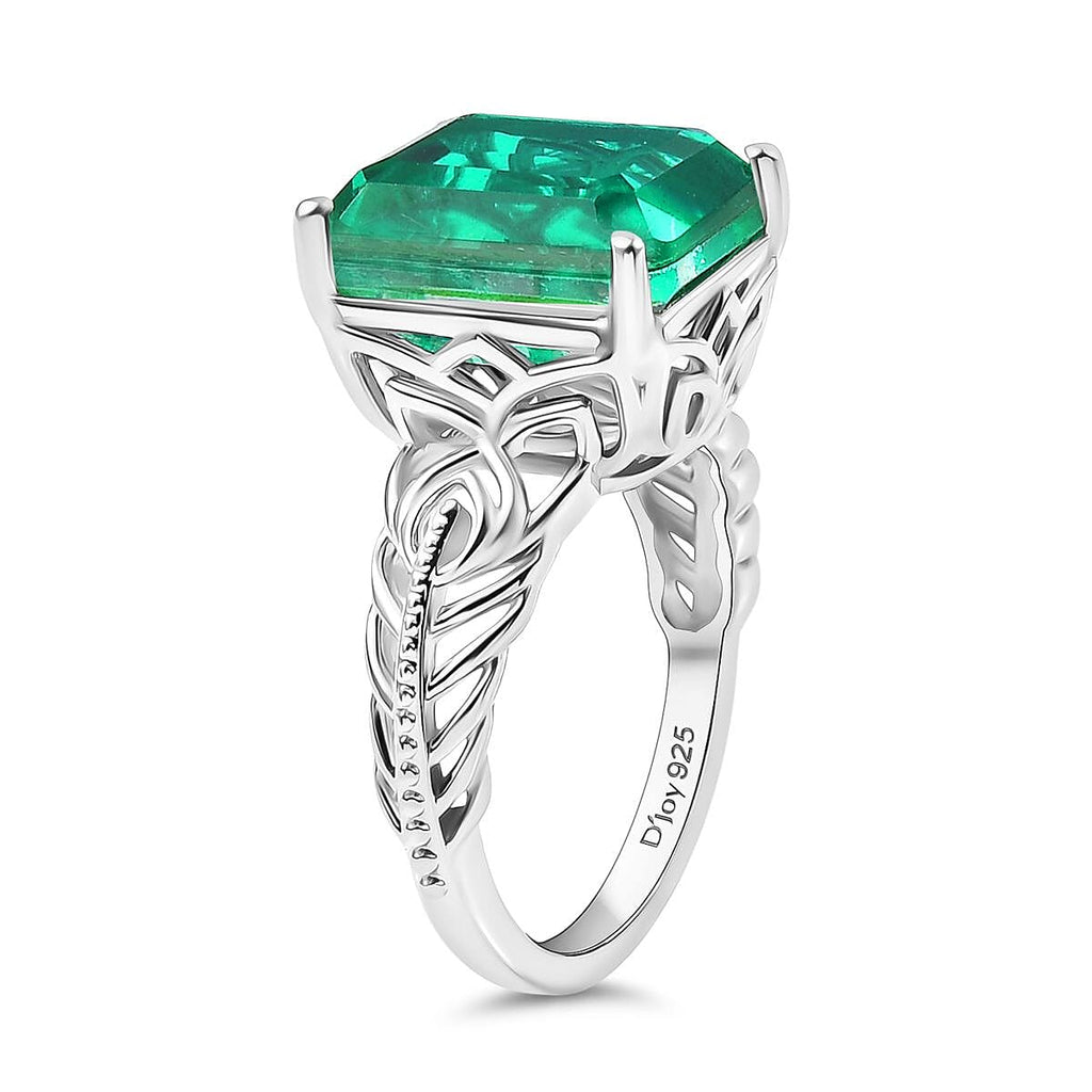 D'joy Peacock Triplet Quartz Solitaire Ring in Rhodium Overlay Sterling Silver 7.31 Ct.