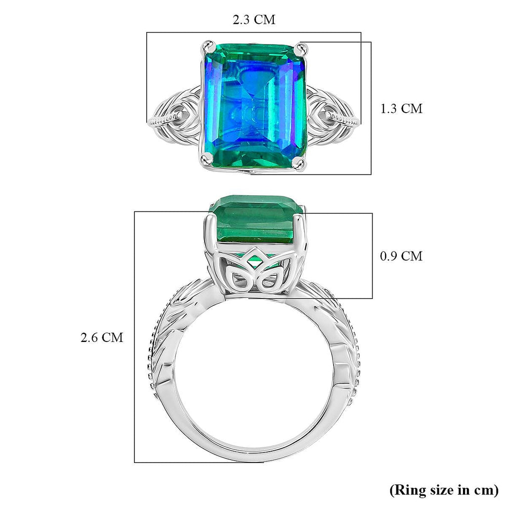 D'joy Peacock Triplet Quartz Solitaire Ring in Rhodium Overlay Sterling Silver 7.31 Ct.