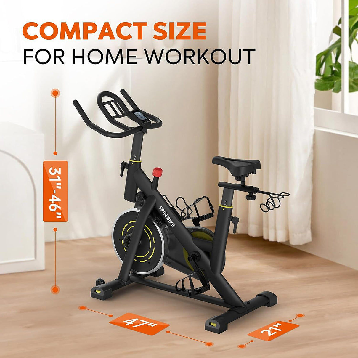 YAMO Exercise Spin Bike, Adjustable Resistance Silent Belt Drive with Comfortable Seat Cushion - Yellow 8194825 1