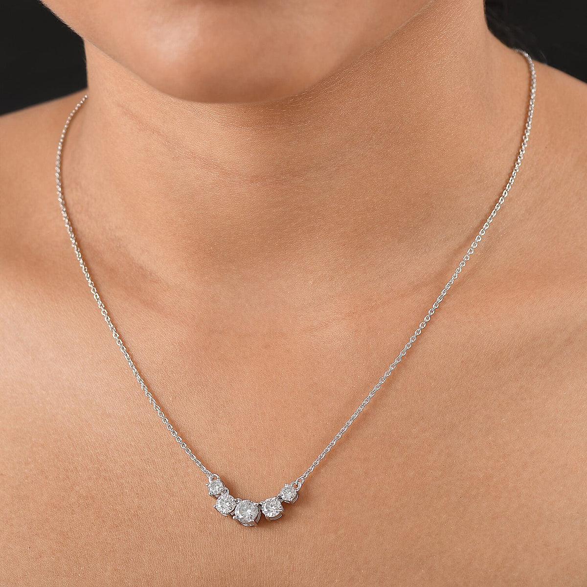 D'joy Royal Bali Collection Moissanite Necklace (Size - 20) with Lobster Clasp in Rhodium Overlay Sterling Silver 2.11 Ct. 8197473 3