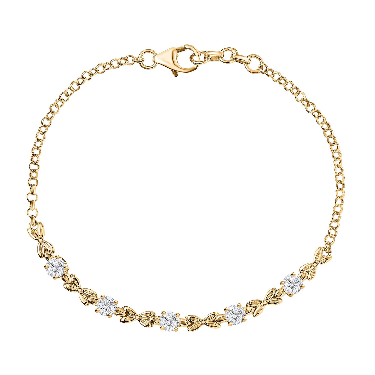 Djoy Royal Bali Collection Moissanite Chain Bracelet (Size - 7.5) with Lobster Clasp in 18K Vermeil Yellow Gold Sterling Silver 1.14 Ct. 8197487 0