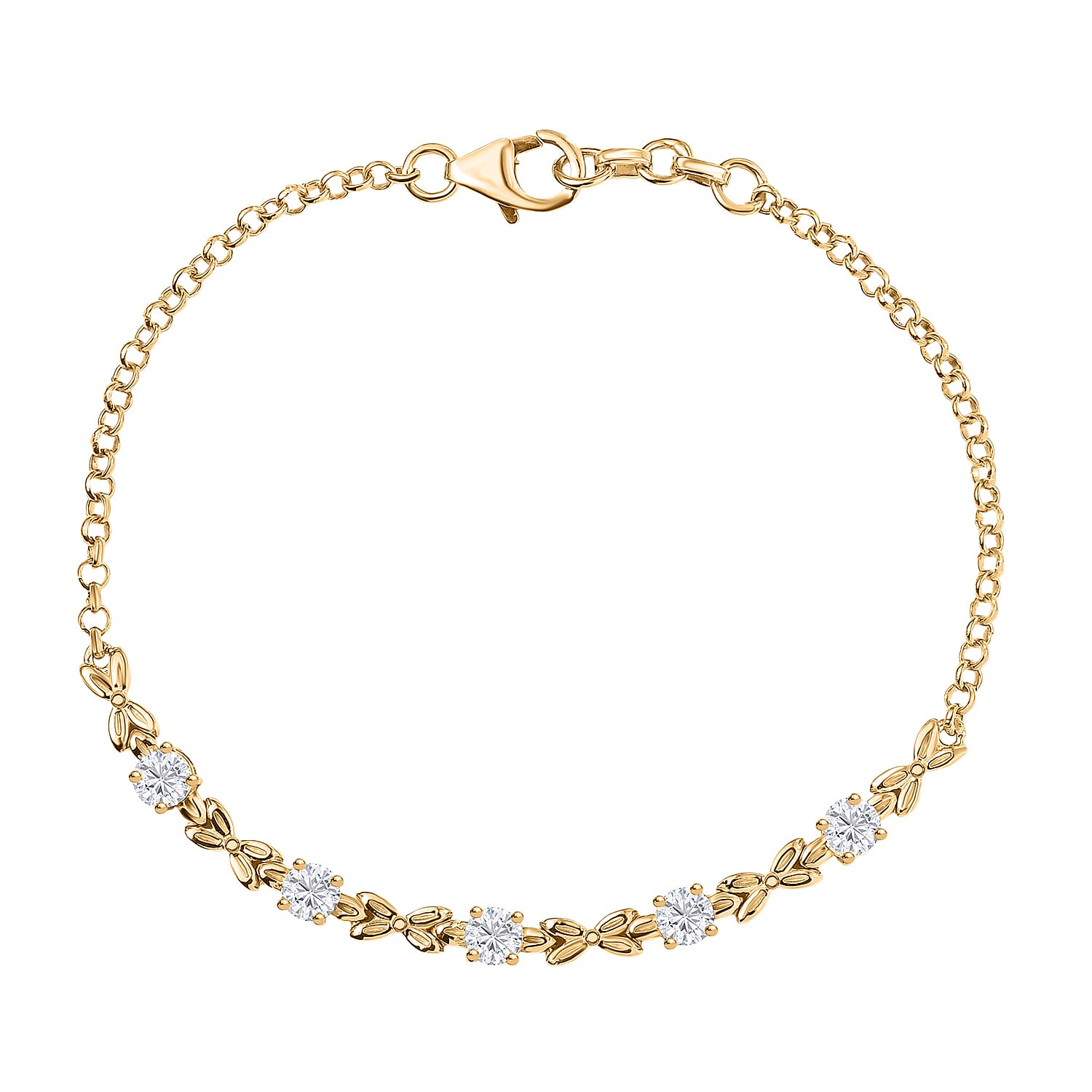 Djoy Royal Bali Collection Moissanite Chain Bracelet (Size - 7.5) with Lobster Clasp in 18K Vermeil Yellow Gold Sterling Silver 1.14 Ct. 8197487 0