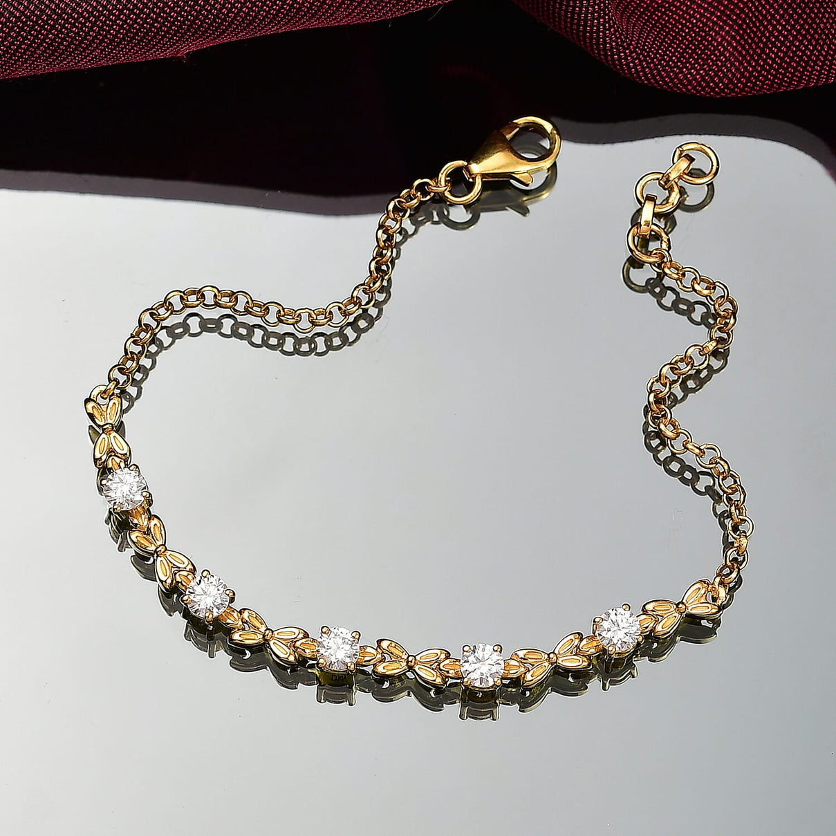 Djoy Royal Bali Collection Moissanite Chain Bracelet (Size - 7.5) with Lobster Clasp in 18K Vermeil Yellow Gold Sterling Silver 1.14 Ct. 8197487 2