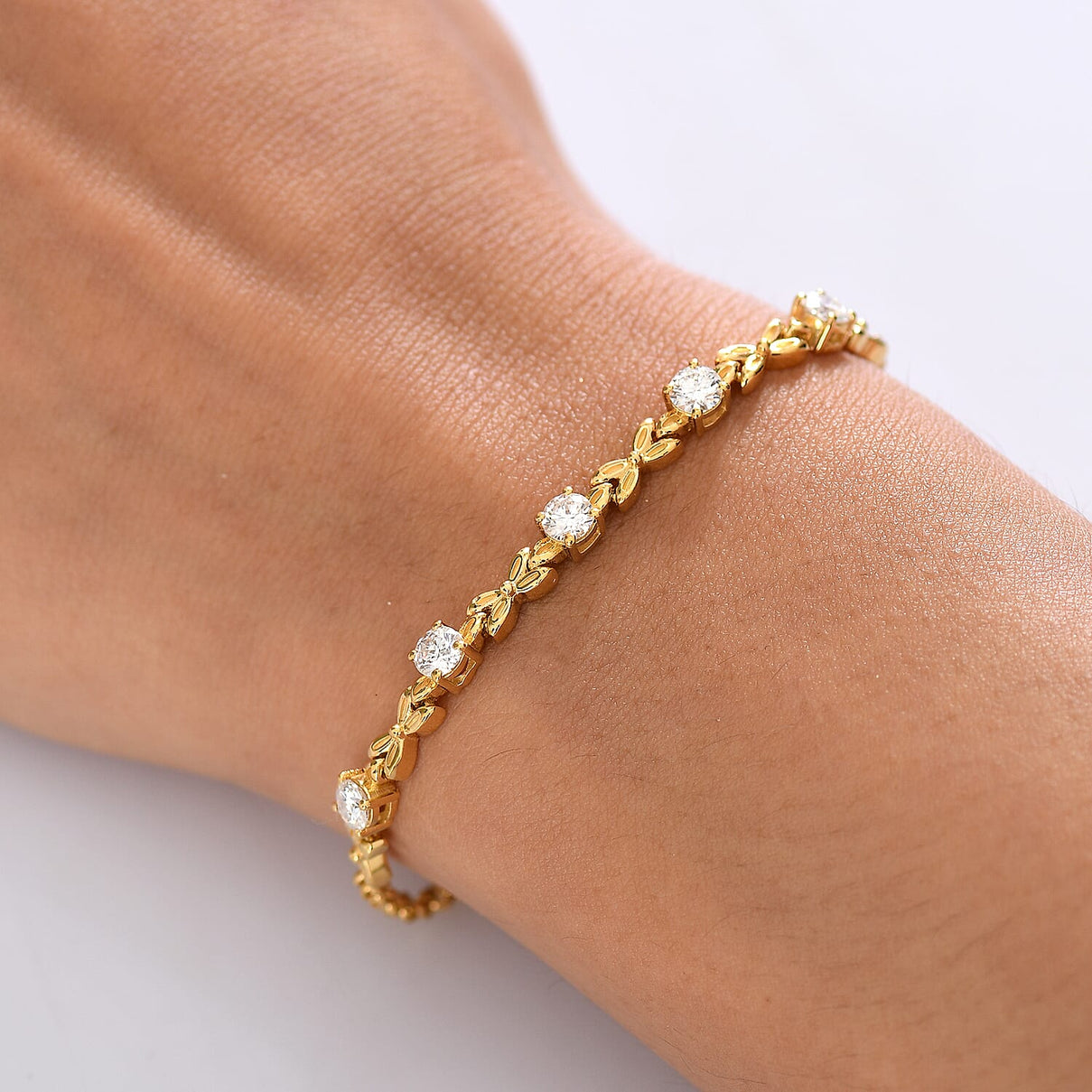 Djoy Royal Bali Collection Moissanite Chain Bracelet (Size - 7.5) with Lobster Clasp in 18K Vermeil Yellow Gold Sterling Silver 1.14 Ct. 8197487 3