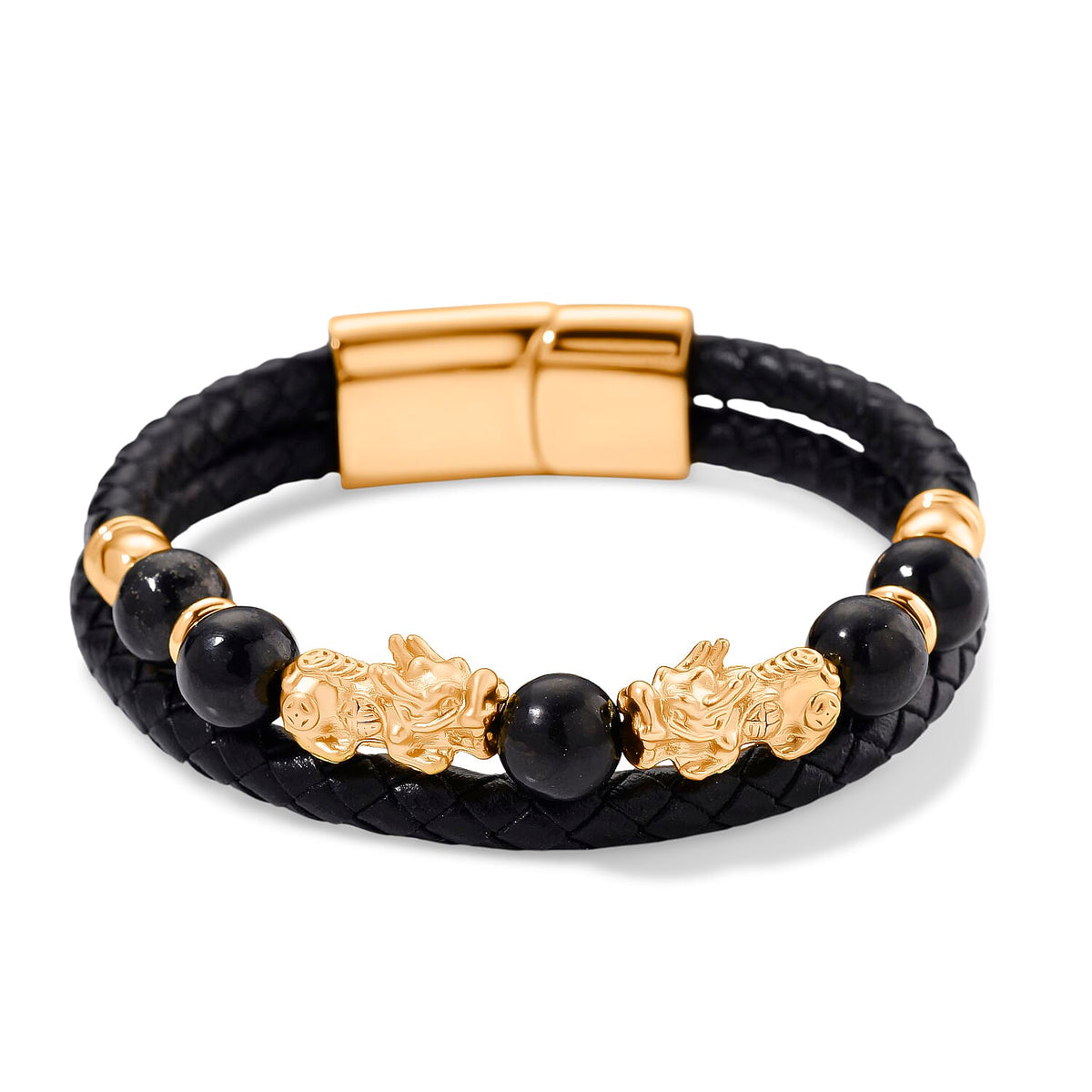 Genuine Leather Natural Shungite Pixiu Bracelet (Size - 7.5) 25.00 Ct. 8200370 0