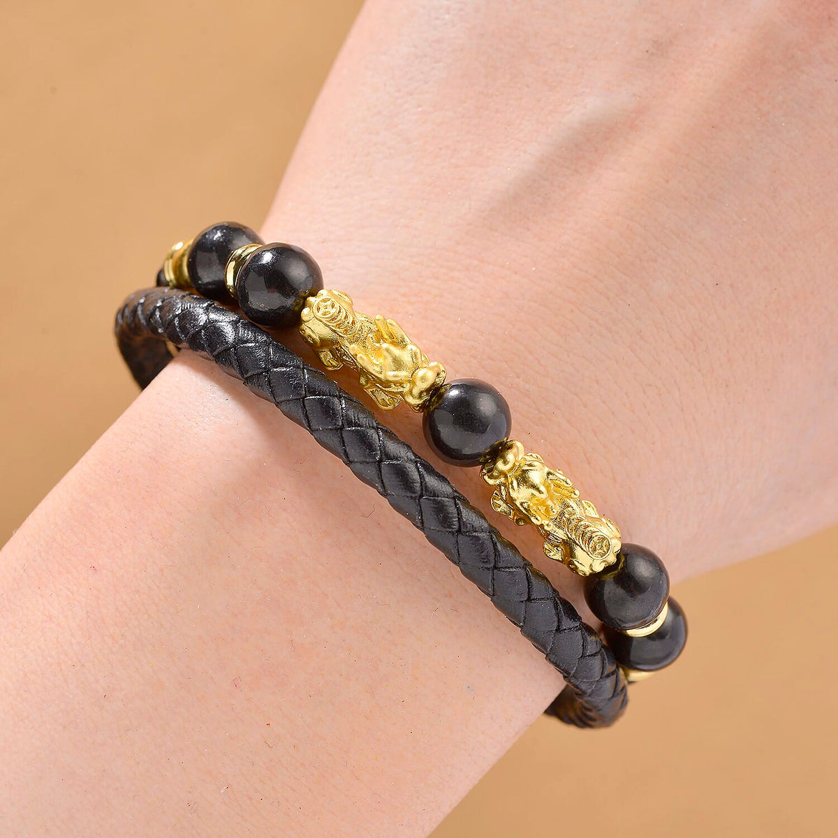 Genuine Leather Natural Shungite Pixiu Bracelet (Size - 7.5) 25.00 Ct. 8200370 2