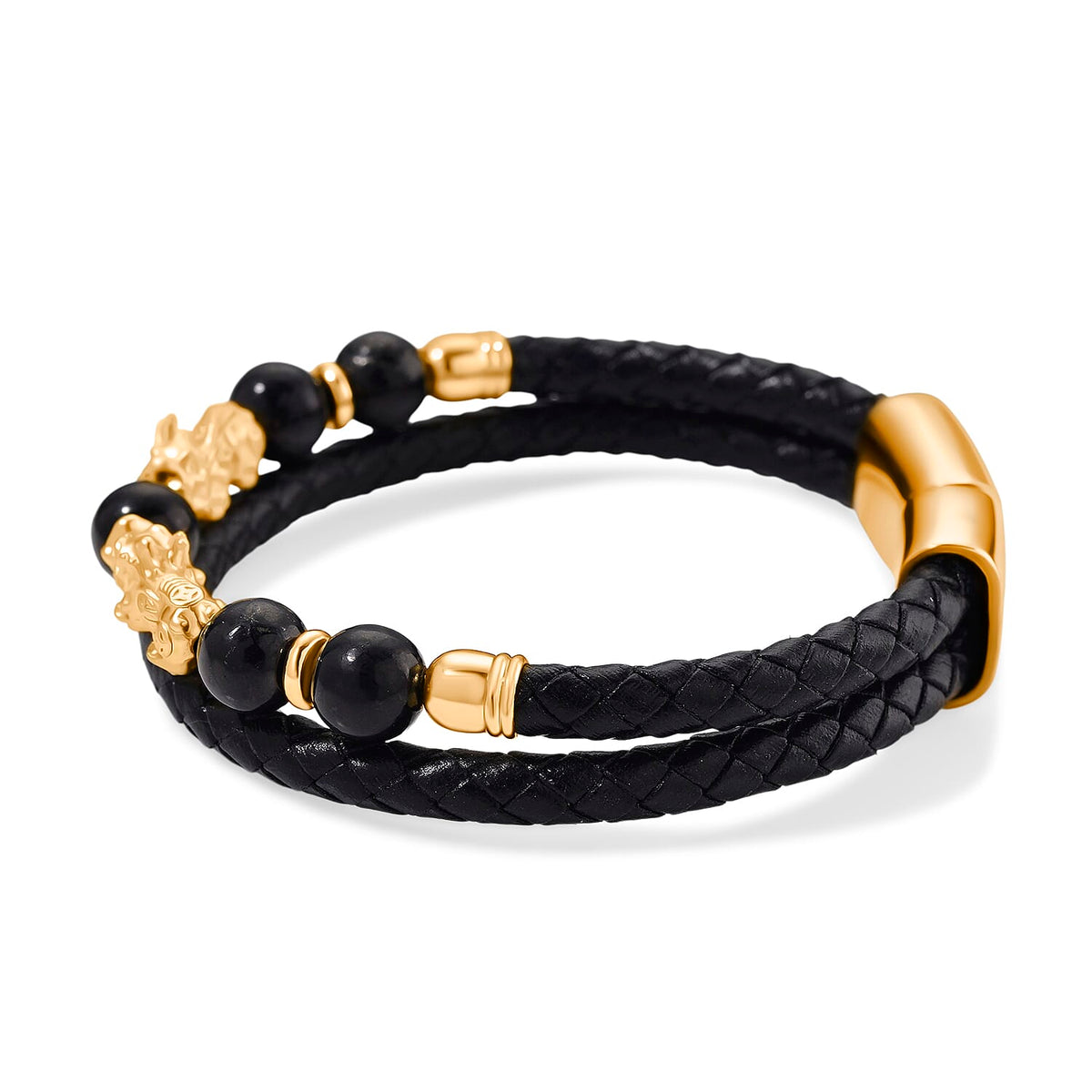Genuine Leather Natural Shungite Pixiu Bracelet (Size - 7.5) 25.00 Ct. 8200370 3