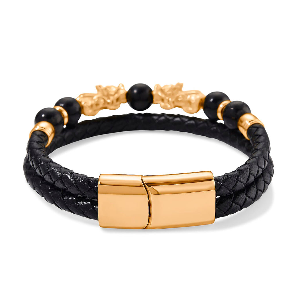 Genuine Leather Natural Shungite Pixiu Bracelet (Size - 7.5) 25.00 Ct.