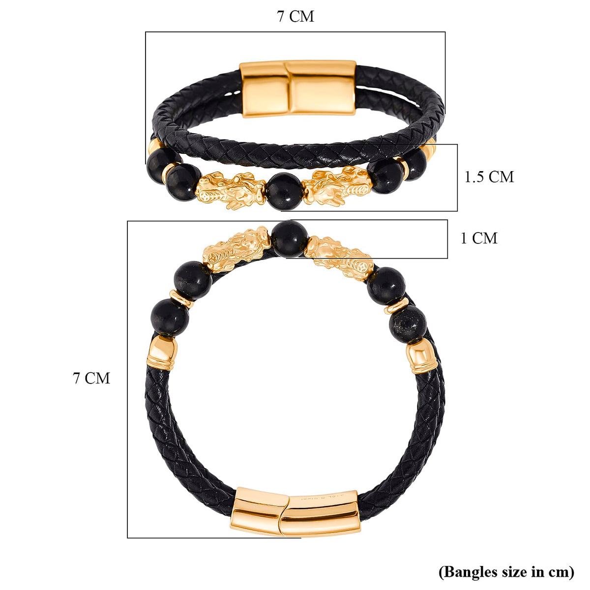 Genuine Leather Natural Shungite Pixiu Bracelet (Size - 7.5) 25.00 Ct. 8200370 5