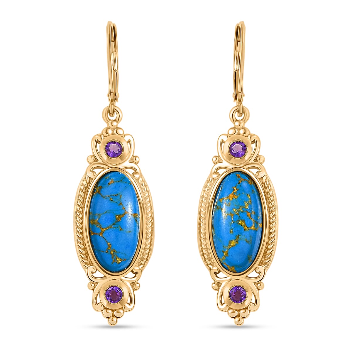 Tucson Find - Blue Turquoise &amp; Amethyst India Atristry Earrings 8.18 Ct. 8201961 0