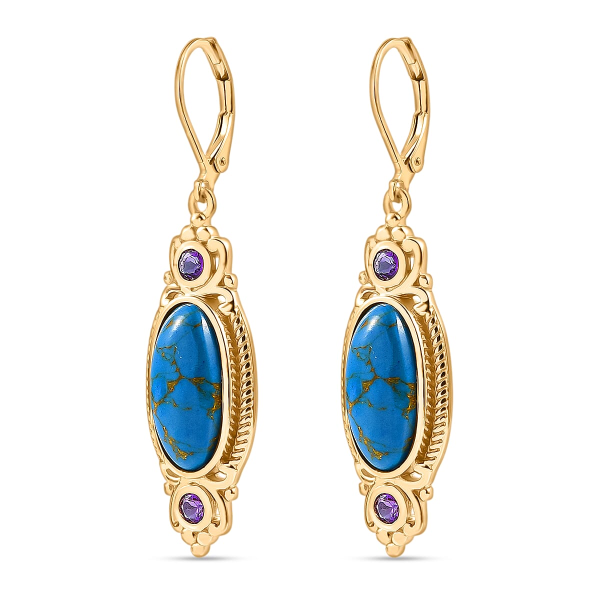 Tucson Find - Blue Turquoise &amp; Amethyst India Atristry Earrings 8.18 Ct. 8201961 4