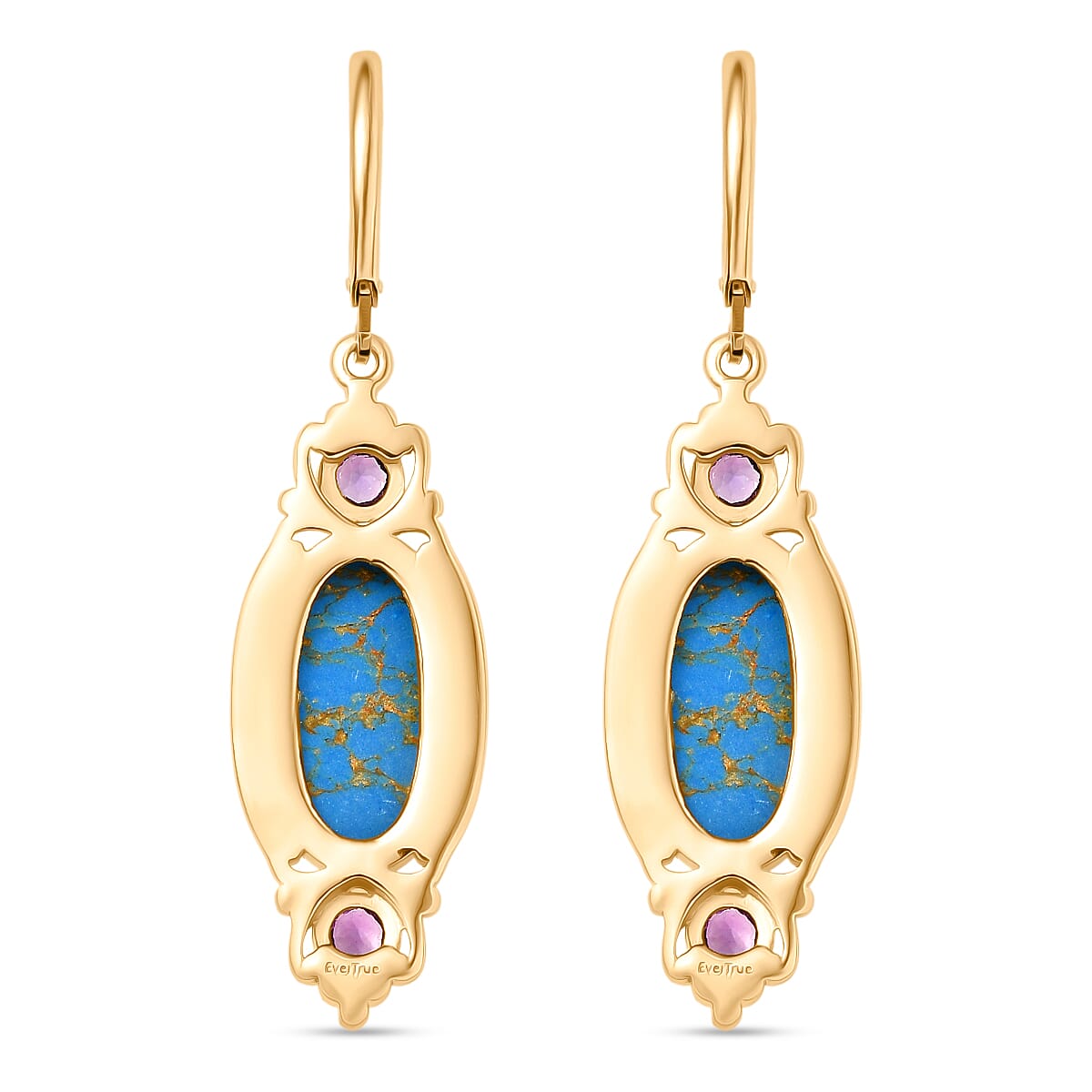 Tucson Find - Blue Turquoise &amp; Amethyst India Atristry Earrings 8.18 Ct. 8201961 6