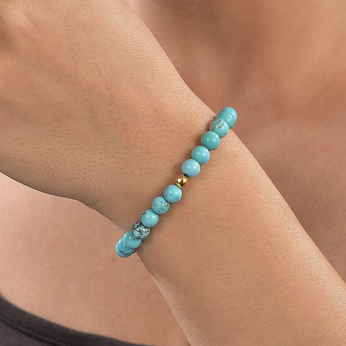 Blue Howlite Stretchable Bracelet in Yellow Gold Plating Sterling Silver 50.00 Ct. V32700161 2