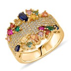 Multi Color Cubic Zirconia Ring in Yellow Gold Plated 3.00 Ct.