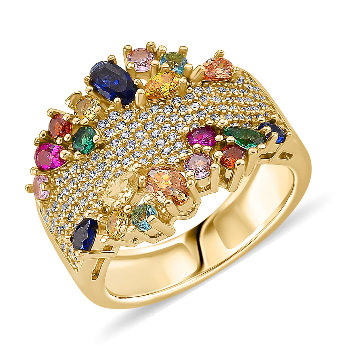 Multi Color Cubic Zirconia Ring in Yellow Gold Plated 3.00 Ct. 8231327 0