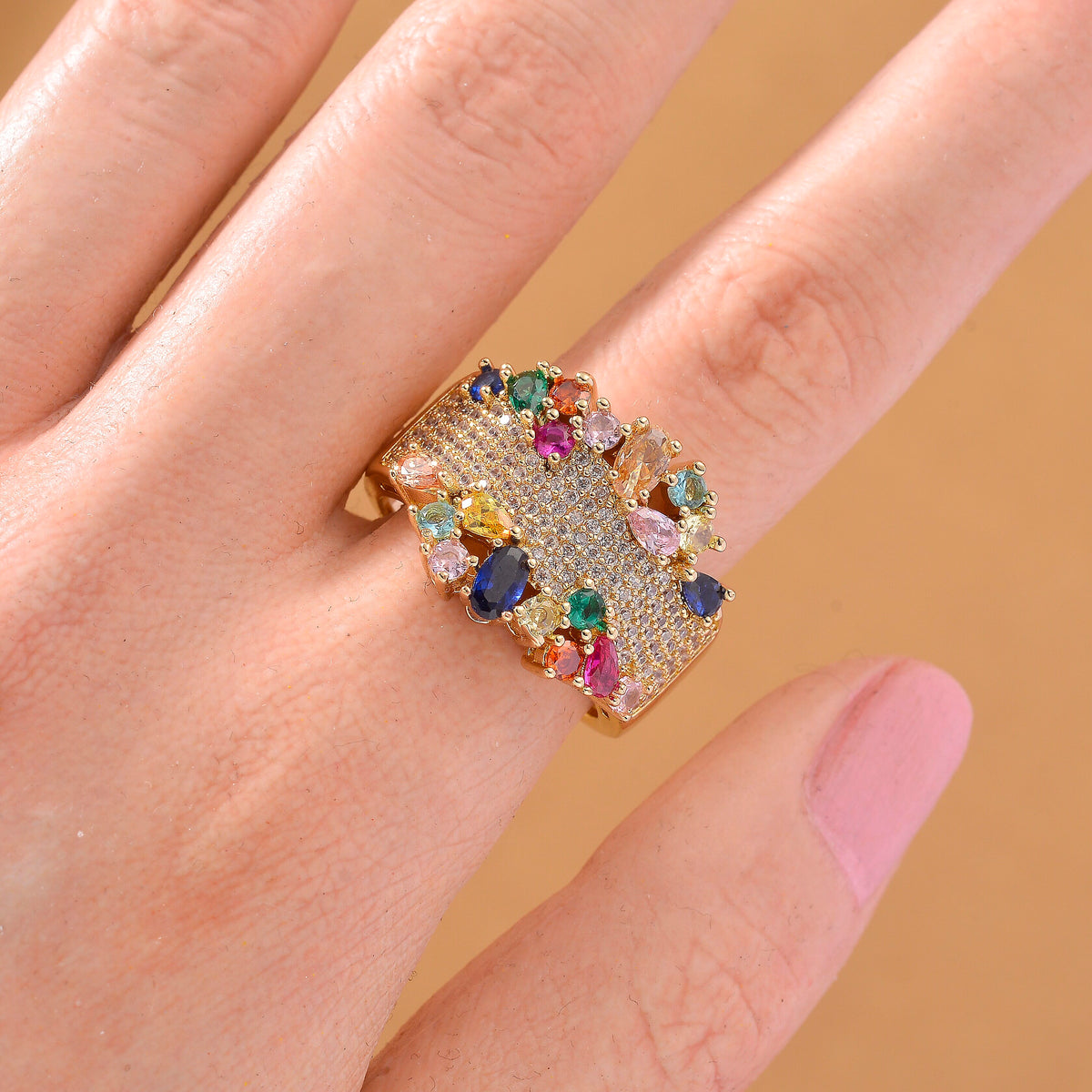 Multi Color Cubic Zirconia Ring in Yellow Gold Plated 3.00 Ct. 8231327 1