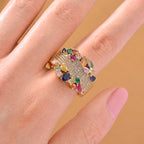 Multi Color Cubic Zirconia Ring in Yellow Gold Plated 3.00 Ct.