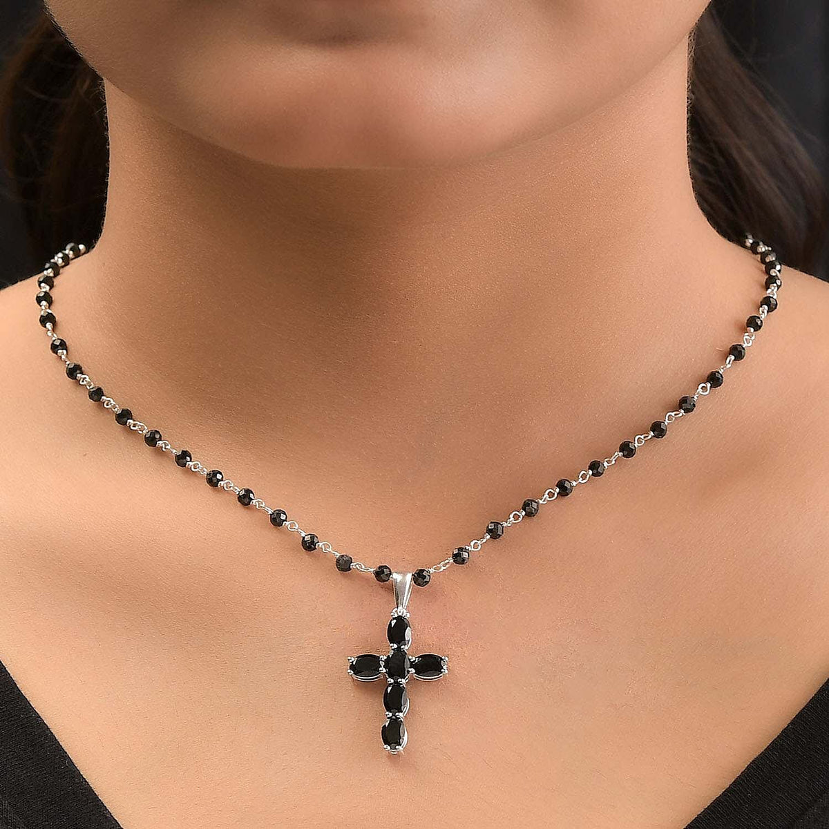 Boi Ploi Black Spinel Cross Necklace (Size 20) in Sterling Silver 18.94 Ct. 8953015 2