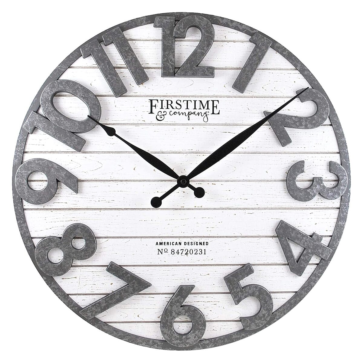 First Time and Co Sawyer Shiplap White Clock (18 inch) - Black. 8497621 0
