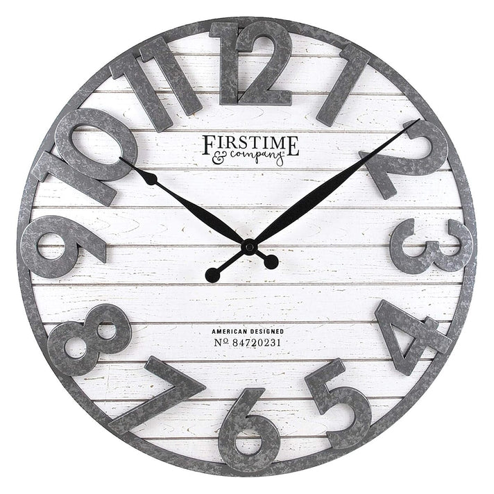First Time and Co Sawyer Shiplap White Clock (18 inch) - Black. 8497621 1