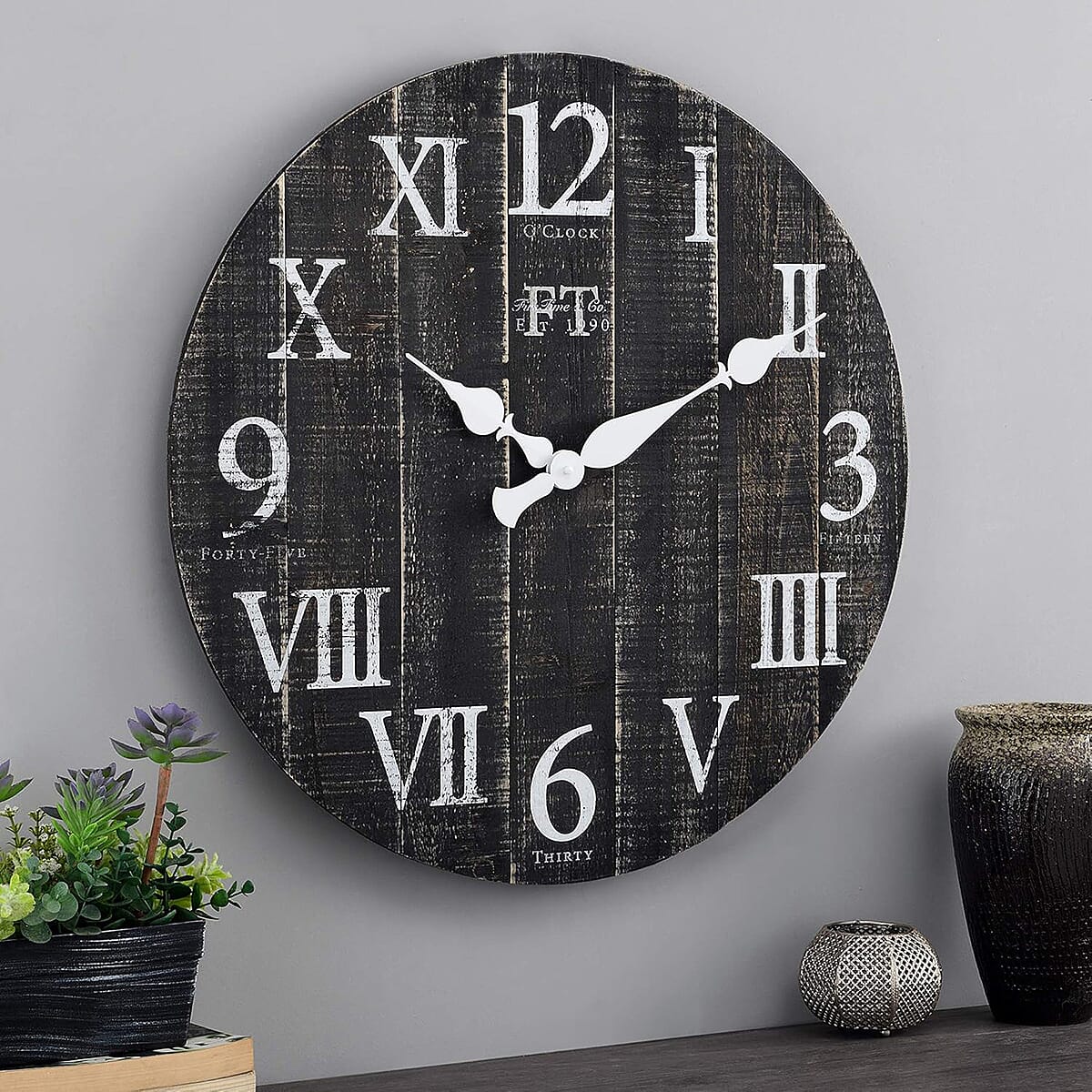 First Time and Co Rustic Farmhouse Barn Wooden Clock (24 inch) - Brown V32514076 1