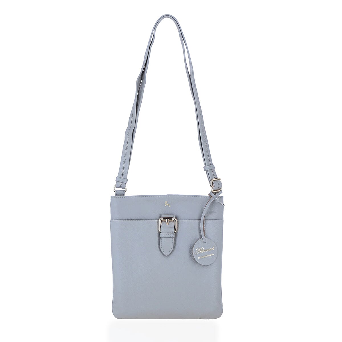Ashwood Buckle Genuine Leather Crossbody Bag - Grey
