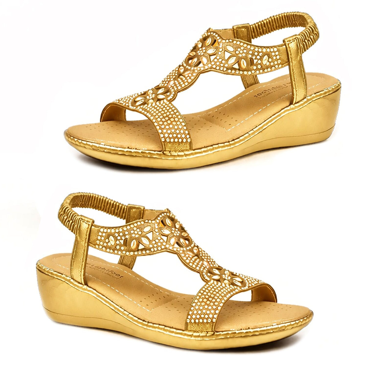 Kayleigh Womens T-Bar Diamanti Summer Wedge Sandals (Size 3) - Gold 8519319 0