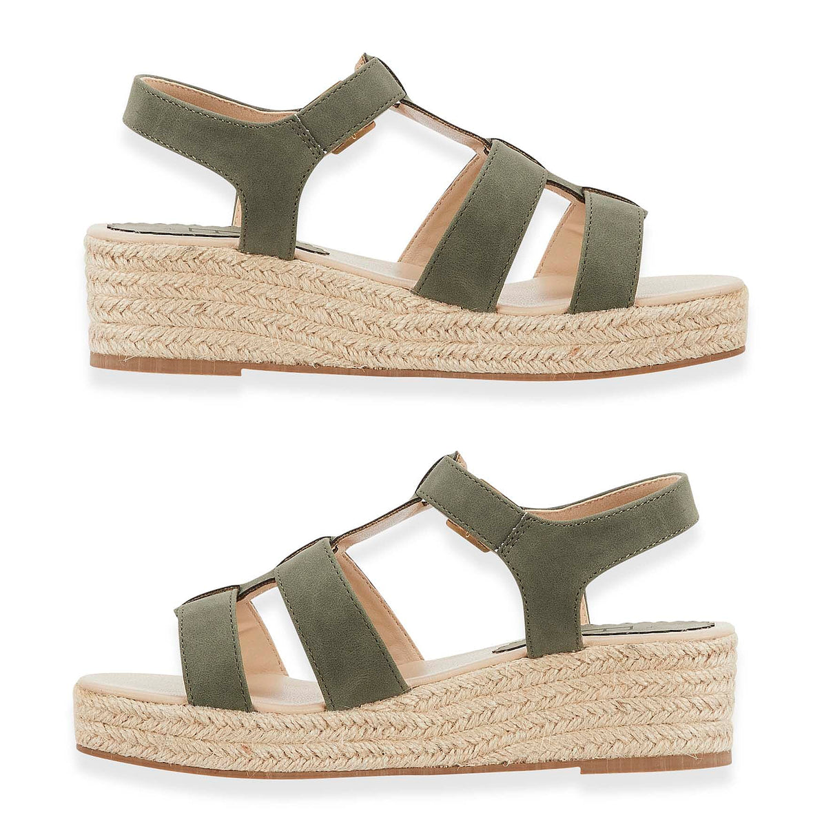 Emma Bonnie Espadrille Strappy T-Bar Wedge Heel Sandals With Adjustable Ankle Strap (Size 4) - Khaki V32524189 1