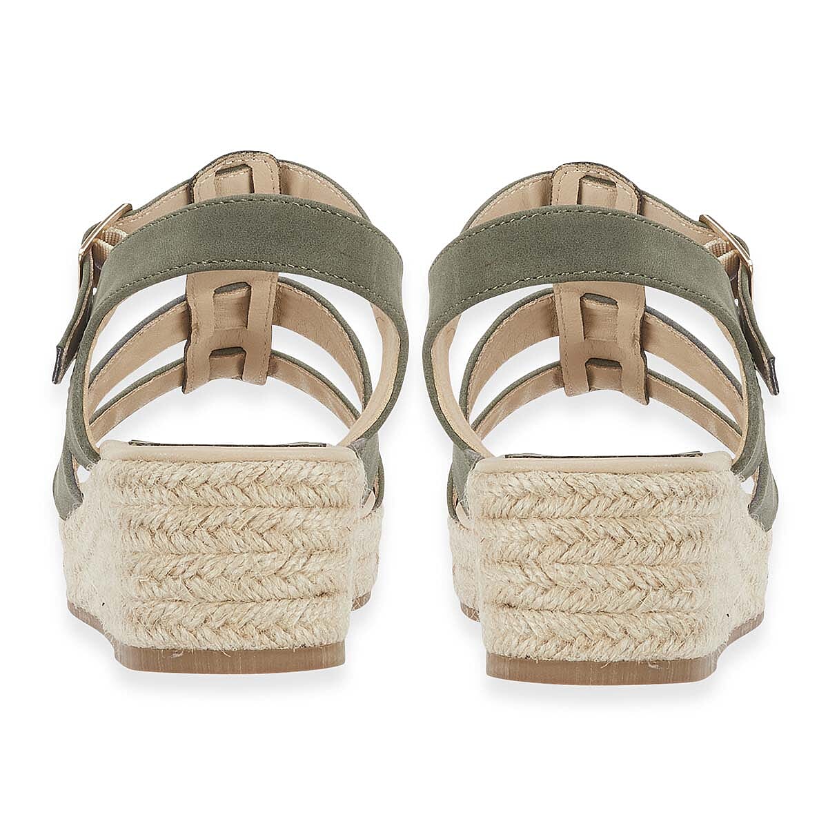 Emma Bonnie Espadrille Strappy T-Bar Wedge Heel Sandals With Adjustable Ankle Strap (Size 4) - Khaki V32524189 2