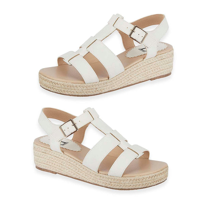 Emma Bonnie Espadrille Strappy T-Bar Wedge Heel Sandals With Adjustable Ankle Strap (Size 4) - White 8520738 1