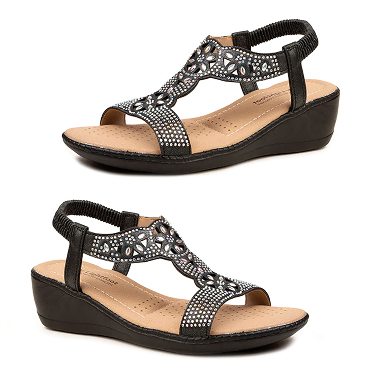 Kayleigh Womens T-Bar Diamanti Summer Wedge Sandals (Size 7) - Black 8519317 0