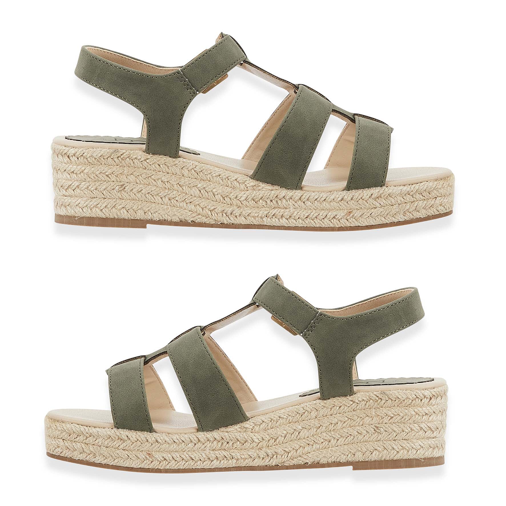 Emma Bonnie Espadrille Strappy T-Bar Wedge Heel Sandals With Adjustable Ankle Strap (Size 6) - Khaki V32524940 1
