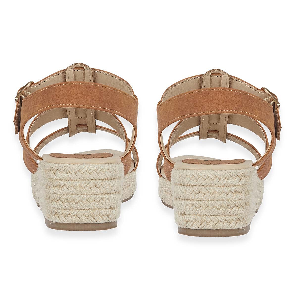 Emma Bonnie Espadrille Strappy T-Bar Wedge Heel Sandals With Adjustable Ankle Strap (Size 6) - Tan V32524587 2