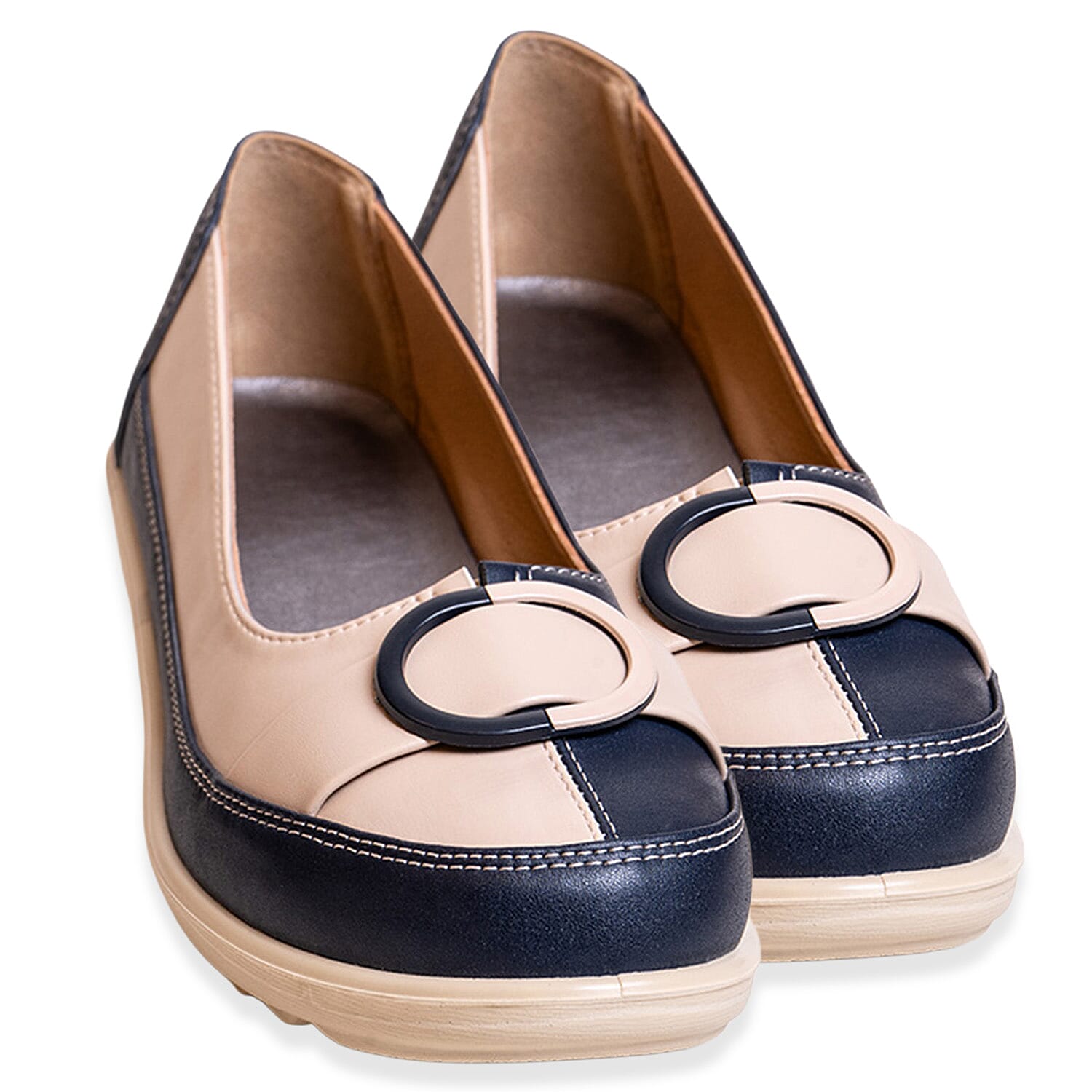 Ladies Harmony Slip On Contrast Pumps With Decorative Buckle Detail (Size 3) - Navy &amp; Multi 8448012 0