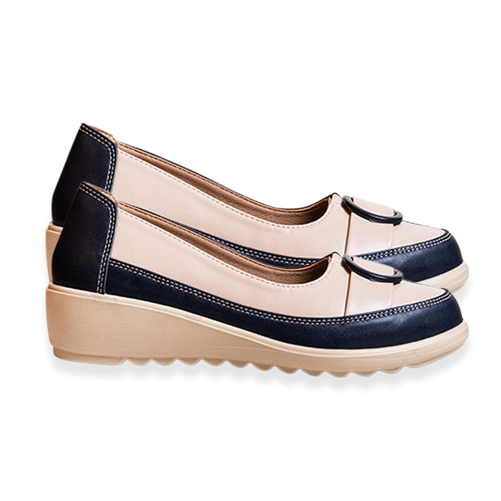 Ladies Harmony Slip On Contrast Pumps With Decorative Buckle Detail (Size 3) - Navy & Multi