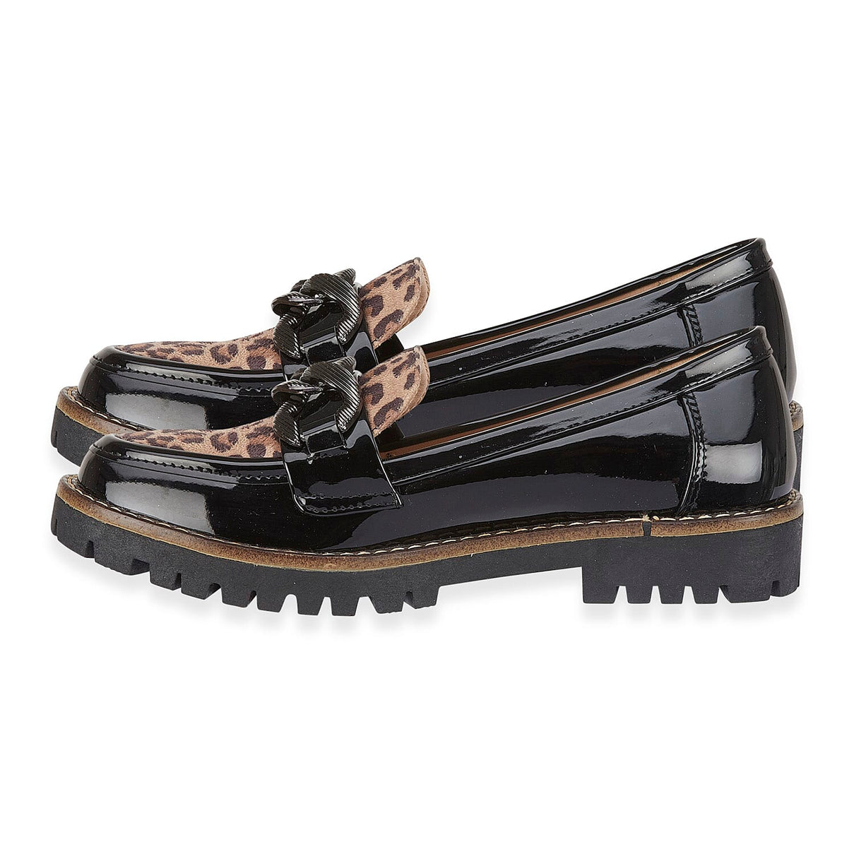 Faux Leather Bombay Leopard Loafers (Size 4) - Patent Black 8419113 1