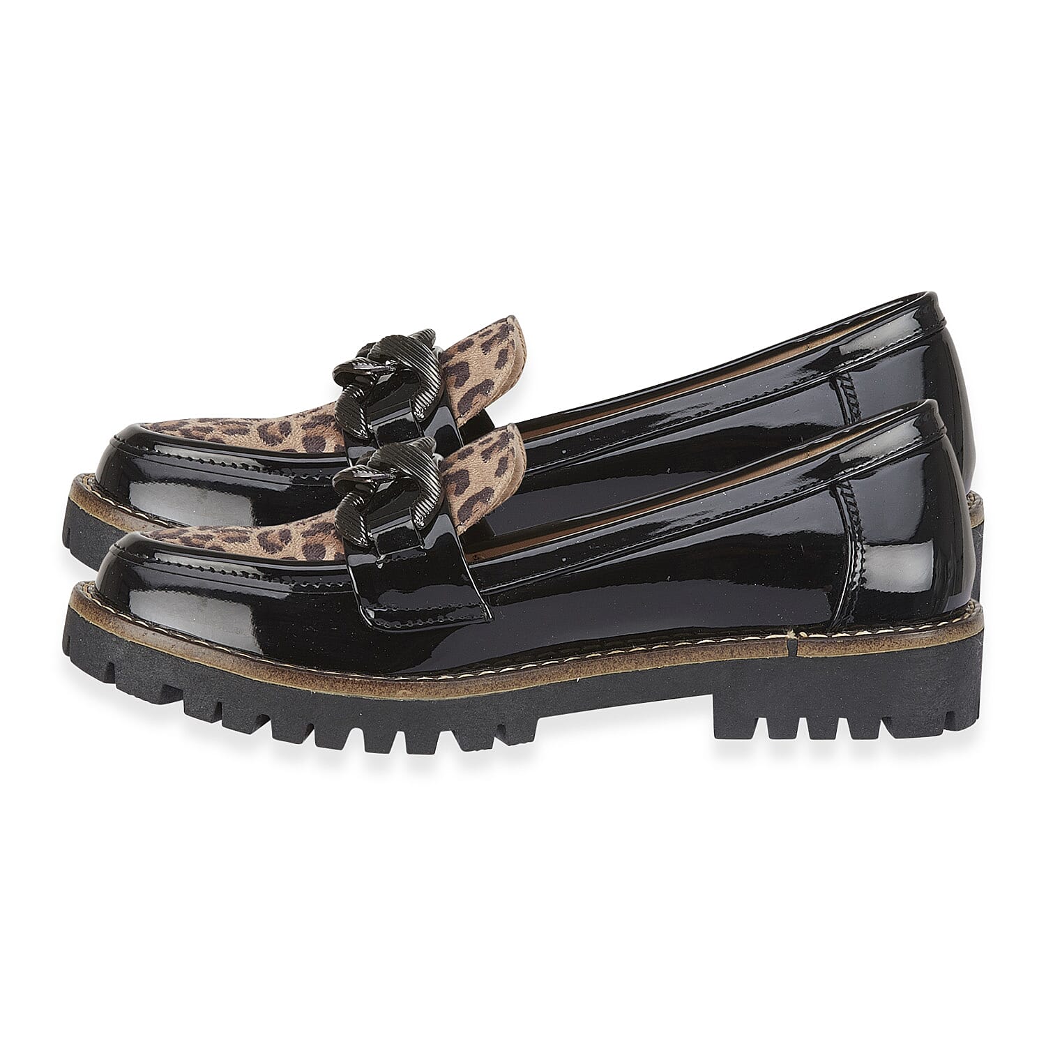 Faux Leather Bombay Leopard Loafers (Size 4) - Patent Black 8419113 1