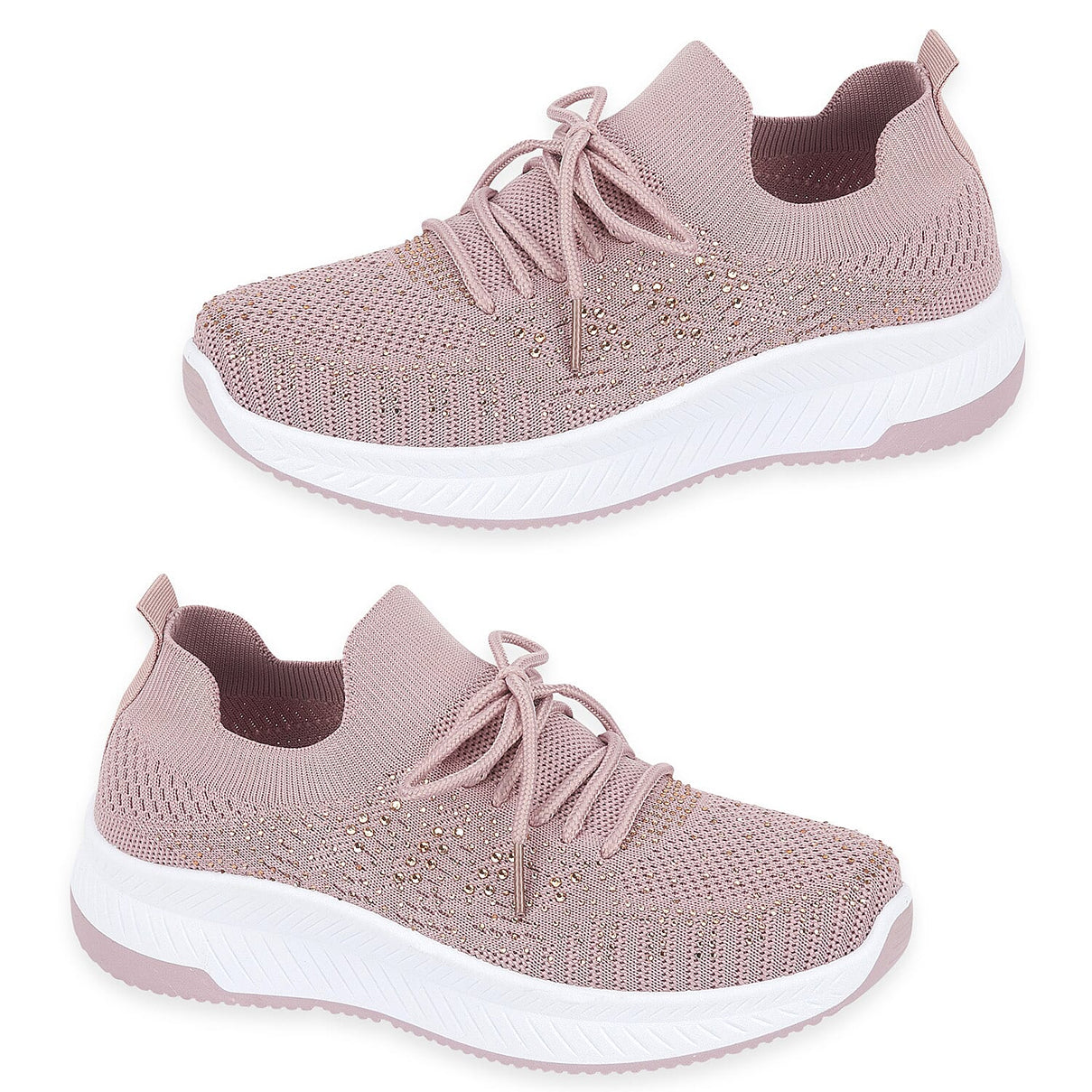 Calypso Light Weight Lace Up Trainer With Diamante Detailing (Size 4) - Pink 8419513 0