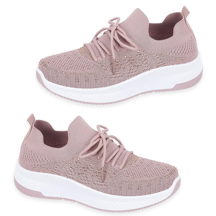 Calypso Light Weight Lace Up Trainer With Diamante Detailing (Size 4) - Pink 8419513 1