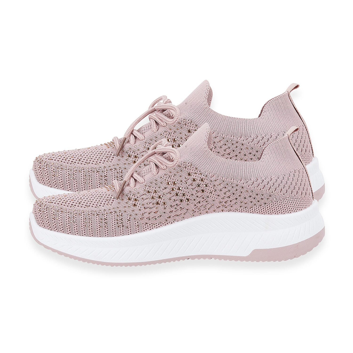 Calypso Light Weight Lace Up Trainer With Diamante Detailing (Size 4) - Pink 8419513 1