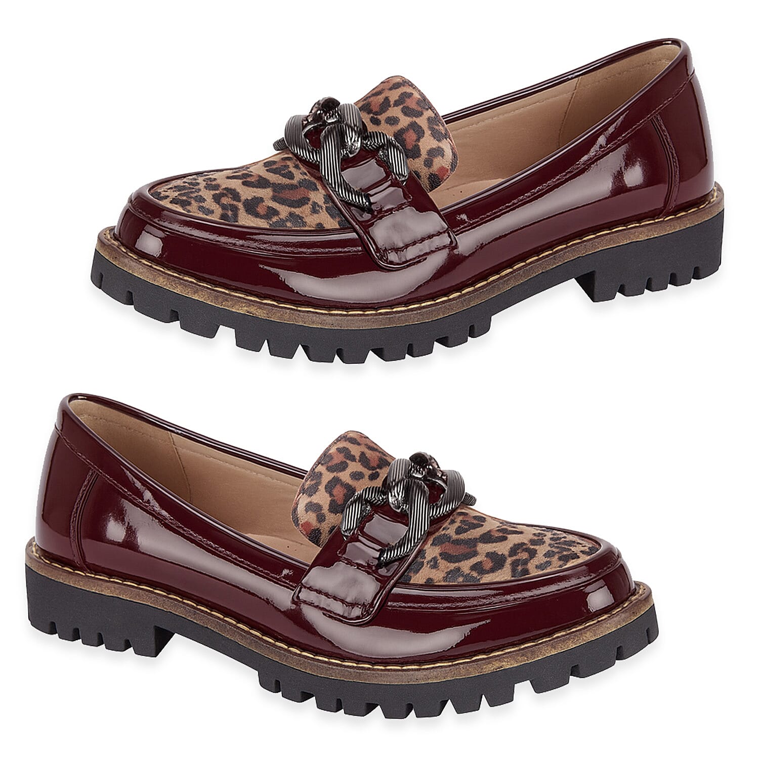 Faux Leather Bombay Leopard Loafers (Size 5) - Burgundy 8419109 0