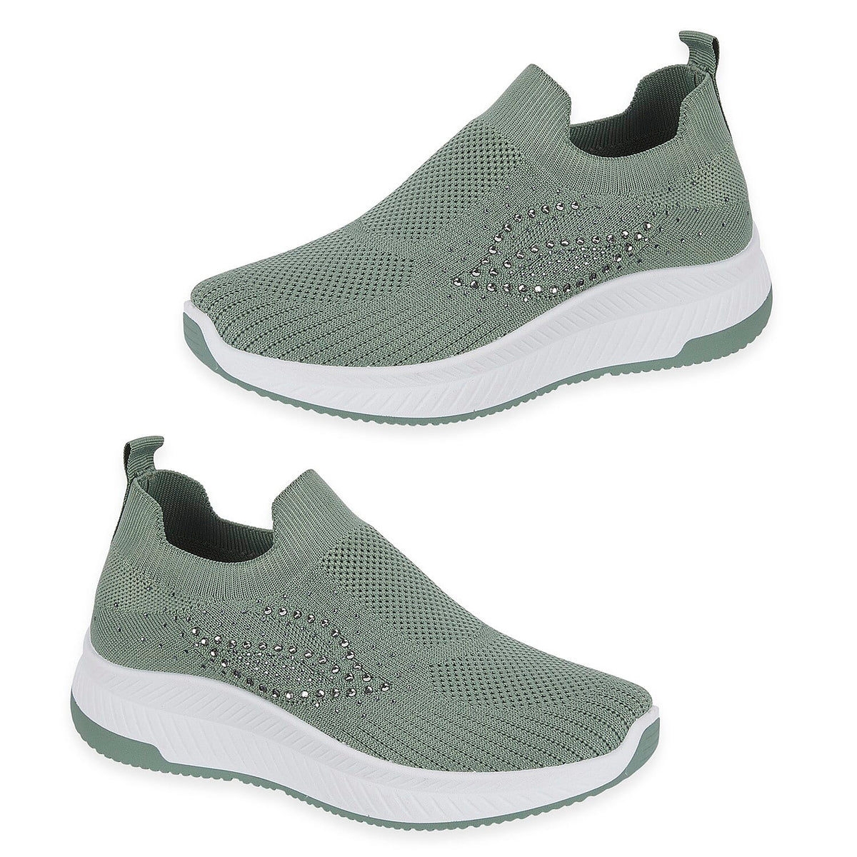 Negroni Ladies Lightweight Slip On Leisure Shoe With Decorative Diamantes (Size 5) - Moss V32631088 0